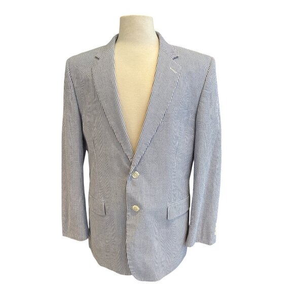 Alan Flusser Mens Seersucker Blazer Striped Two-Button Jacket - Picture 1 of 12